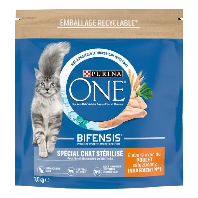 Purina ONE — BIFENSIS · Chat stérilisé · poulet et blé