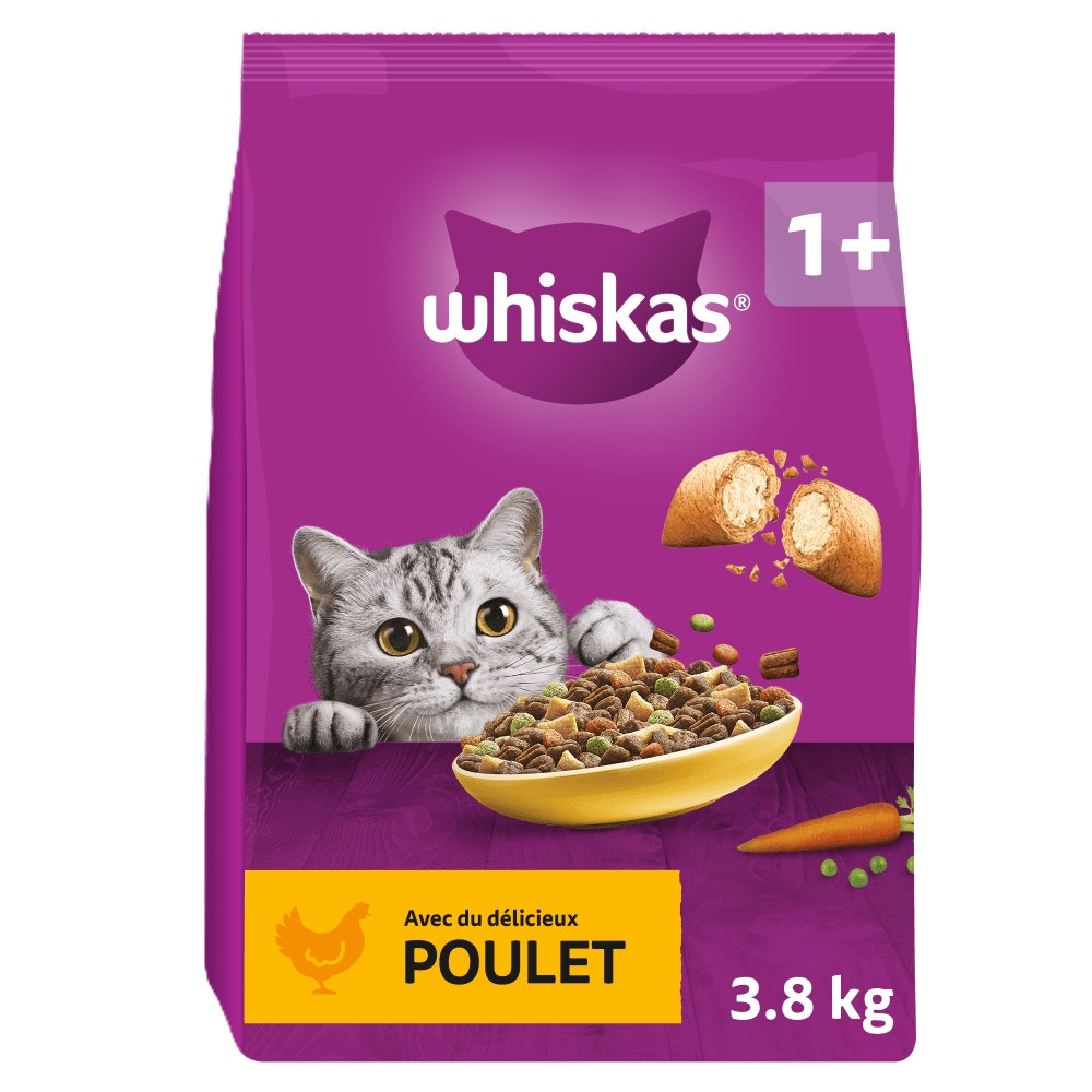 Packaging Whiskas 1+ · Adulte au poulet